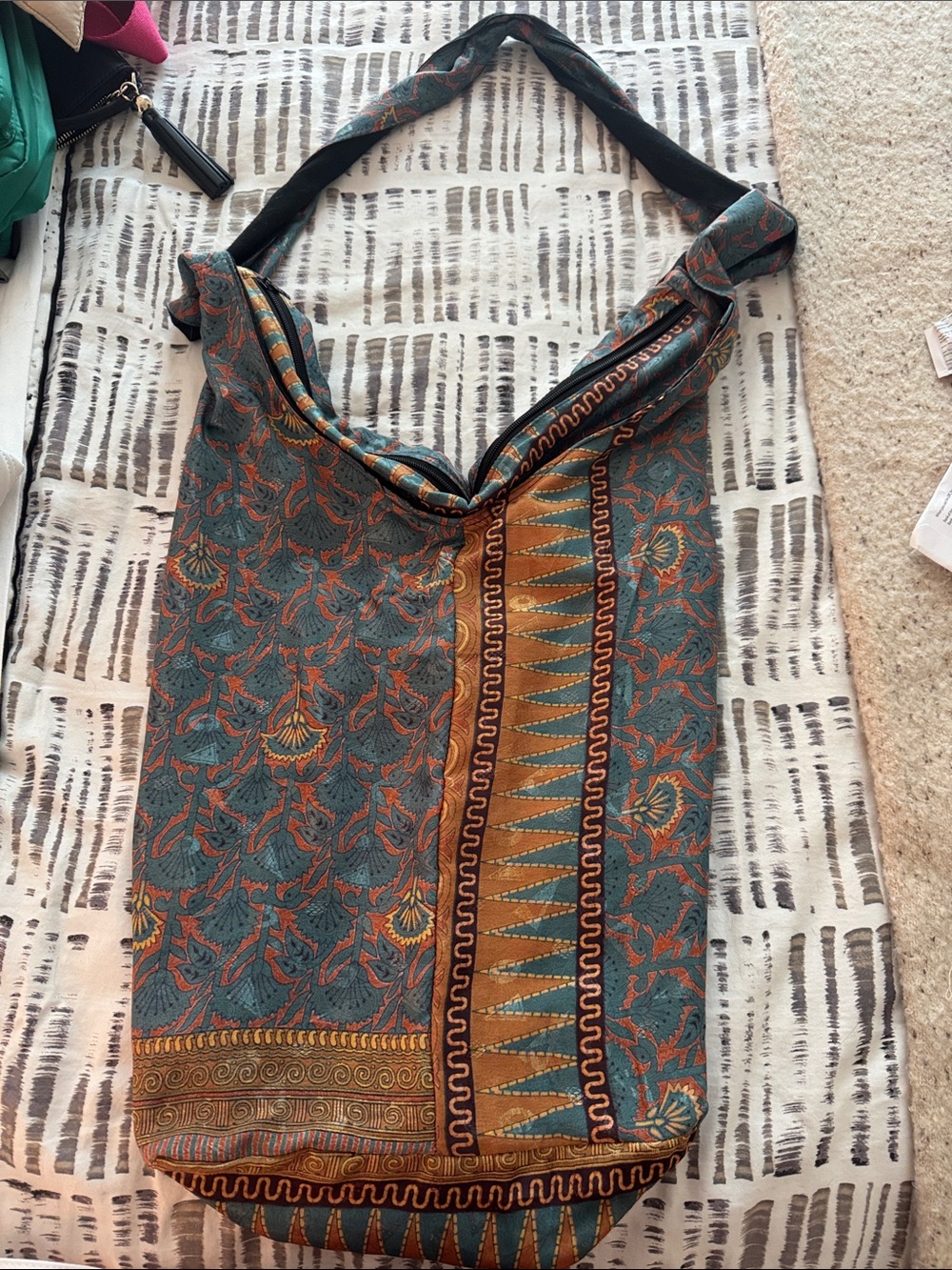 Teal & Rust Patterned Boho Shoulder Bag